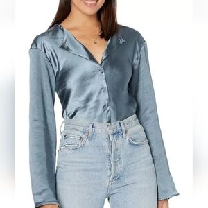 Line & Dot‎ Revolve Satin Top Slate Blue Makena